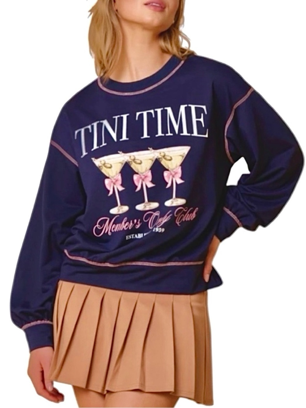 FANTASTIC FAWN MSRP $60 Martini Clubhouse Oversized Pullover in Navy w/Red Seam